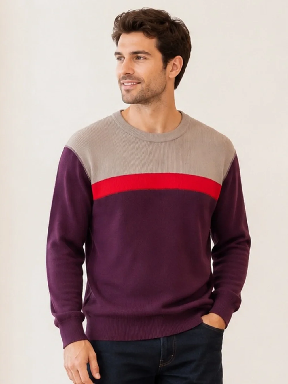 GAP Men's Colorblock Waffle-Knit Long-sleeve Shirt Size L